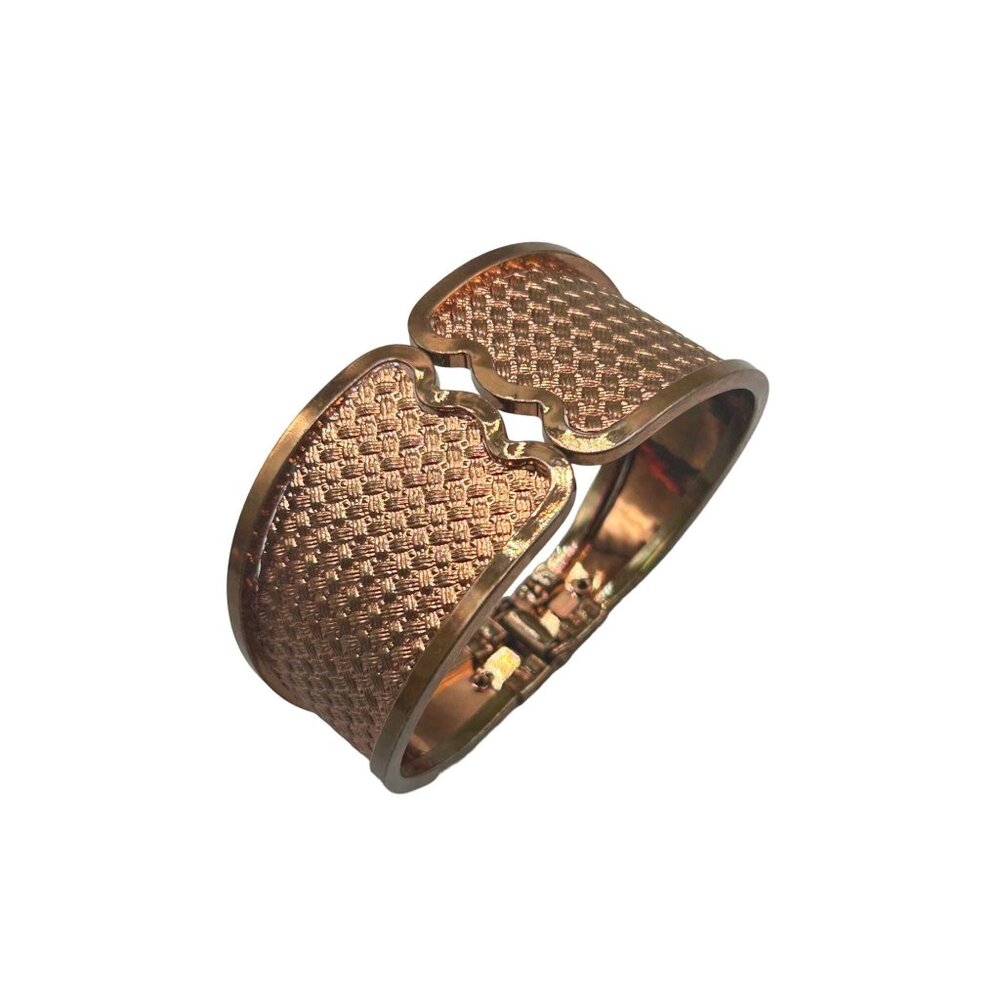 Vintage Genuine Copper Bangle Statement Clamper Bracelet Textured Wide Design
